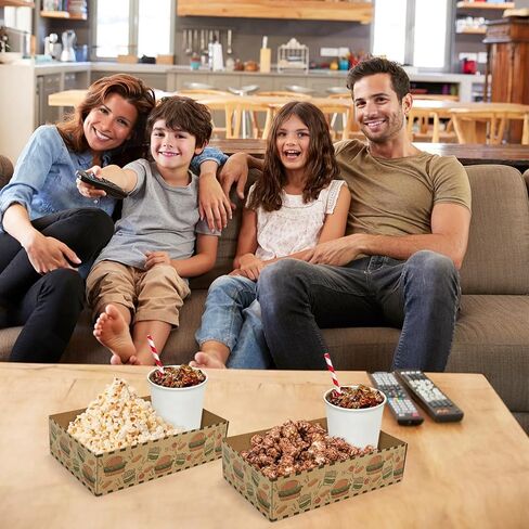 Cididu 50 Pack Kraft Paper Food Tray, Cute Movie Night Snack Tray, Disposable 4 Corner Pop Up Food Container, 350g Thick Cardboard Greaseproof Foldable Brown Stadium Trays for Fast Food Theaters Party in Saudi Arabia