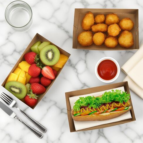 Cididu 50 Pack Kraft Paper Food Tray, Cute Movie Night Snack Tray, Disposable 4 Corner Pop Up Food Container, 350g Thick Cardboard Greaseproof Foldable Brown Stadium Trays for Fast Food Theaters Party in Saudi Arabia