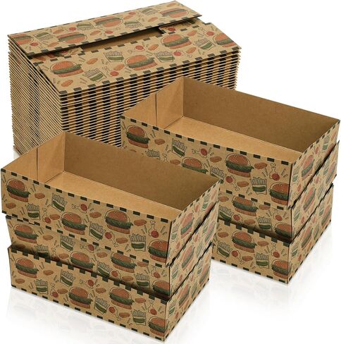 Cididu 50 Pack Kraft Paper Food Tray, Cute Movie Night Snack Tray, Disposable 4 Corner Pop Up Food Container, 350g Thick Cardboard Greaseproof Foldable Brown Stadium Trays for Fast Food Theaters Party in Saudi Arabia
