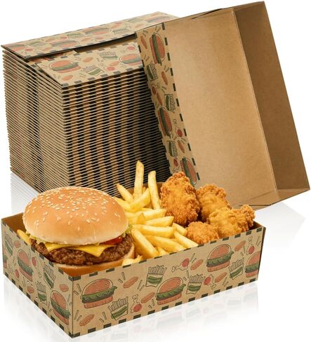 Cididu 50 Pack Kraft Paper Food Tray, Cute Movie Night Snack Tray, Disposable 4 Corner Pop Up Food Container, 350g Thick Cardboard Greaseproof Foldable Brown Stadium Trays for Fast Food Theaters Party in Saudi Arabia