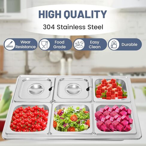 Countertop Ice Food Serving Display Tray with 6 Pan, Portable Salad Bar Buffet Station for Home, Cold Food Buffet Server, Pizza Topping Station, Cold Buffet Table Serving Station for Party in Kuwait