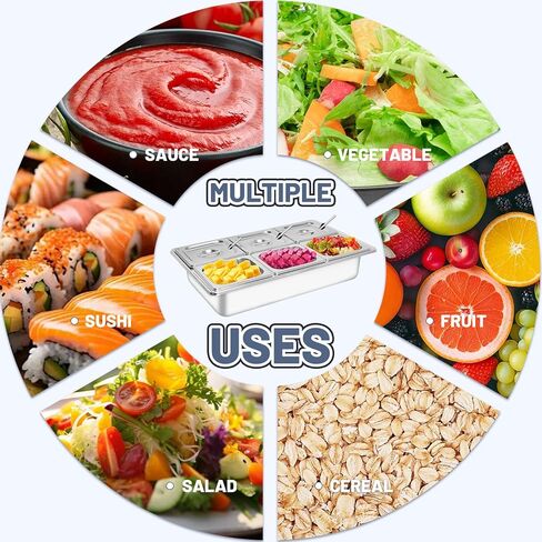 Countertop Ice Food Serving Display Tray with 6 Pan, Portable Salad Bar Buffet Station for Home, Cold Food Buffet Server, Pizza Topping Station, Cold Buffet Table Serving Station for Party in Kuwait