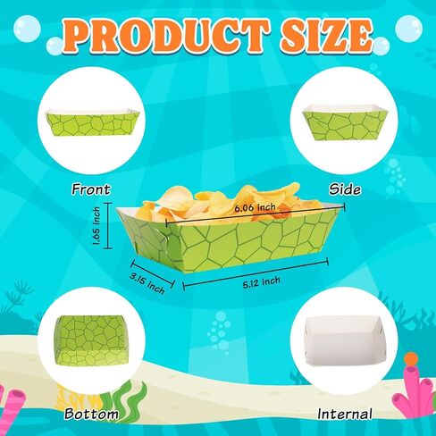 50 عبوة من صواني الطعام لحفلات السلحفاة، لوازم حفلات أعياد الميلاد، صواني ناتشو تحت عنوان السلحفاة، حاملات من الورق المقوى، صواني تقديم يمكن التخلص منها in Kuwait