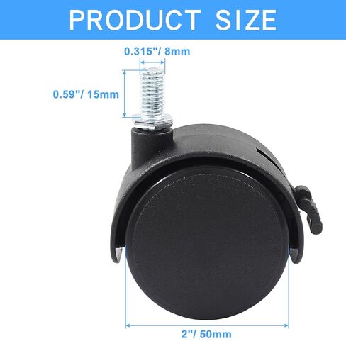 Hordion 5 Pcs 2 Inch Nylon Caster Wheels, Furniture Caster Wheels Threaded Stem Casters with Brake, M8 Threaded Caster Wheel Replacement for Cart, Coffee Table (Capacity 66Lbs) in Saudi Arabia