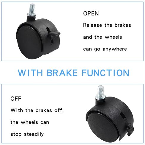 Hordion 5 Pcs 2 Inch Nylon Caster Wheels, Furniture Caster Wheels Threaded Stem Casters with Brake, M8 Threaded Caster Wheel Replacement for Cart, Coffee Table (Capacity 66Lbs) in Saudi Arabia