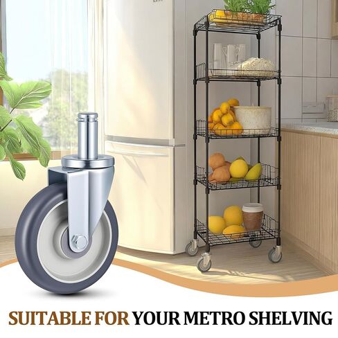 Aurelema 4 Pack 5" Caster Wheels Compatible with Metro Shelving, Grip Ring Stem Swivel Casters with Non-Marking TPR Wheels and Double Ball Bearings for Wire Shelving Racks Kitchen Lab Warehouse in Saudi Arabia
