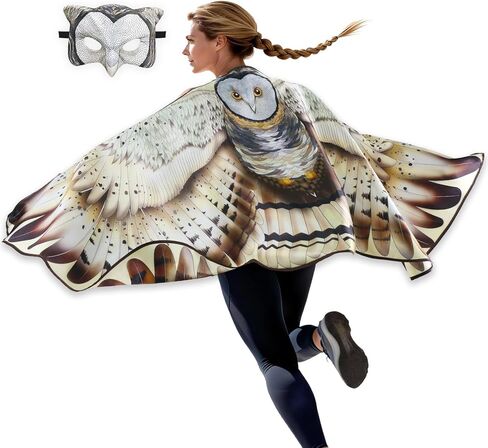 iROLEWIN Double-Sided Owl-Bird-Wings-Costume for Adults 3D Bird-Mask as Women Halloween Dress-up Feather Cape Party Gifts in Saudi Arabia