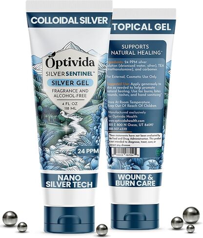 OPTIVIDA Colloidal Silver Gel for Wound Care, Natural Topical Skin Healing | Nano-Silver Topical Gel for Wounds, Burns, Rashes, Skin Irritations, Unscented in Kuwait