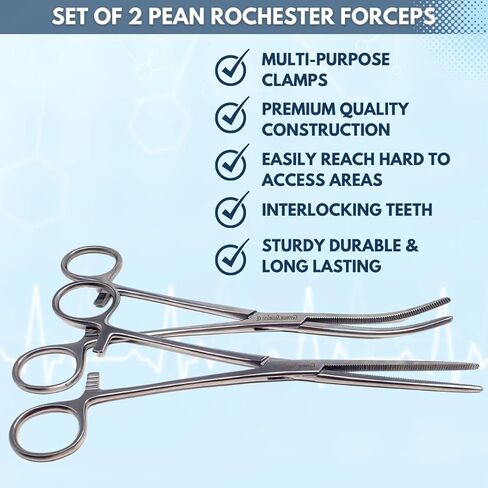 2 Piece Curved & Straight 8" Hemostat Set, Stainless Steel Locking Tweezer Clamps - Ideal Hemostats for Nurses, Fishing Forceps, Crafts and Hobby in Kuwait