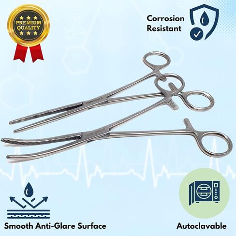 2 Piece Curved & Straight 8" Hemostat Set, Stainless Steel Locking Tweezer Clamps - Ideal Hemostats for Nurses, Fishing Forceps, Crafts and Hobby in Kuwait