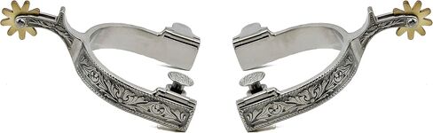 Jeereal Western Floral Stainless Steel Spurs with Spur Straps for Men and Women, 3/4" Iron, 1.0" Shank in Saudi Arabia