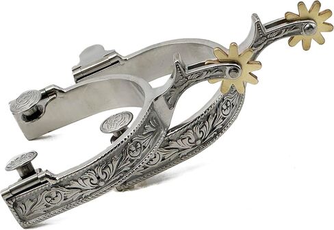Jeereal Western Floral Stainless Steel Spurs with Spur Straps for Men and Women, 3/4" Iron, 1.0" Shank in Saudi Arabia