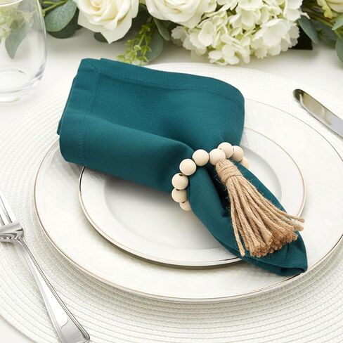 6PCS Napkin Rings, Wooden Bead Napkin Holders for Cloth Napkins, Stretchable Boho Napkins Rings Rustic Twine Rattan Design with Tassel for Farmhouse Thanksgiving Fall Spring Decor in Saudi Arabia