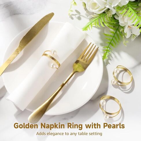 100 PCS Golden Napkin Rings, Faux Pearl Golden Metal Napkin Holders, Elegant Table Decor for Dinner Parties, Weddings, Holidays, Banquets, Reusable Napkin Ring for Table Setting in Saudi Arabia