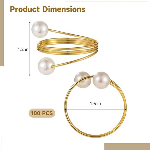 100 PCS Golden Napkin Rings, Faux Pearl Golden Metal Napkin Holders, Elegant Table Decor for Dinner Parties, Weddings, Holidays, Banquets, Reusable Napkin Ring for Table Setting in Saudi Arabia