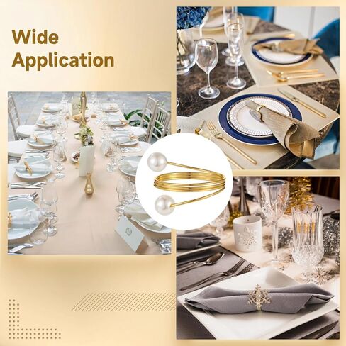 100 PCS Golden Napkin Rings, Faux Pearl Golden Metal Napkin Holders, Elegant Table Decor for Dinner Parties, Weddings, Holidays, Banquets, Reusable Napkin Ring for Table Setting in Saudi Arabia