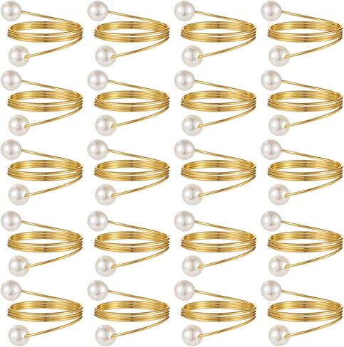 100 PCS Golden Napkin Rings, Faux Pearl Golden Metal Napkin Holders, Elegant Table Decor for Dinner Parties, Weddings, Holidays, Banquets, Reusable Napkin Ring for Table Setting in Saudi Arabia