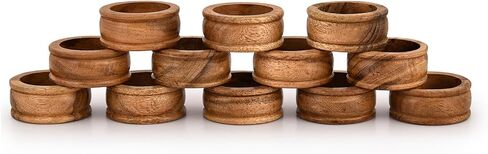 Napkin Rings Acacia Wood Set of 12 for Dinner Table Decoration | Napkin Ring for Home and Kitchen Décor Festive Party Gift Farmhouse for Table in Kuwait