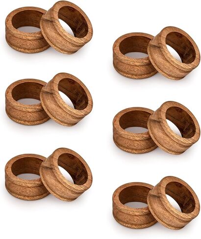 Napkin Rings Acacia Wood Set of 12 for Dinner Table Decoration | Napkin Ring for Home and Kitchen Décor Festive Party Gift Farmhouse for Table in Kuwait