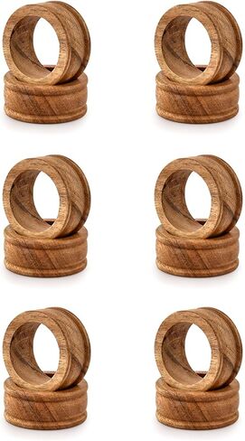Napkin Rings Acacia Wood Set of 12 for Dinner Table Decoration | Napkin Ring for Home and Kitchen Décor Festive Party Gift Farmhouse for Table in Kuwait