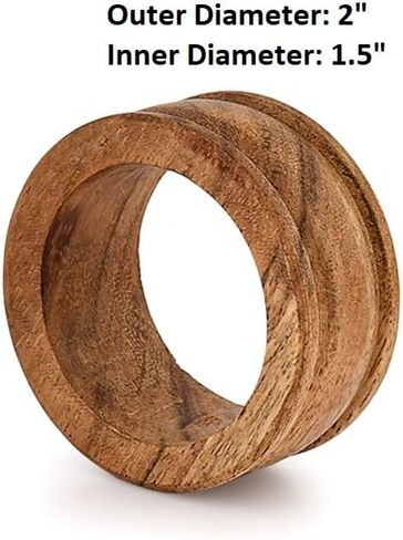 Napkin Rings Acacia Wood Set of 12 for Dinner Table Decoration | Napkin Ring for Home and Kitchen Décor Festive Party Gift Farmhouse for Table in Kuwait