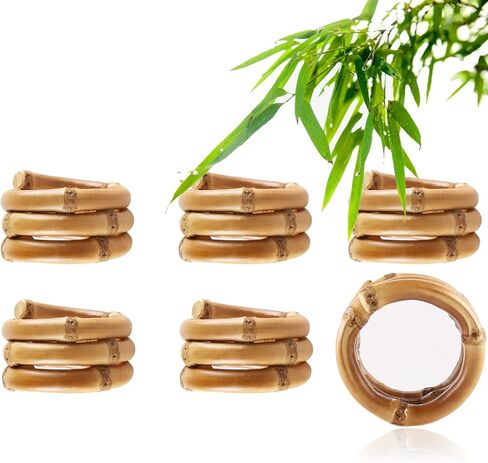 مجموعة حلقات مناديل الخيزران الطبيعية المكونة من 6 قطع، حلقات حامل مناديل الروطان المصنوعة يدويًا لتزيين طاولة الطعام الصيفية لعيد الأب لحفلات الزفاف والولائم والعيد وعيد الميلاد وديكور حفلات أعياد الميلاد in Kuwait