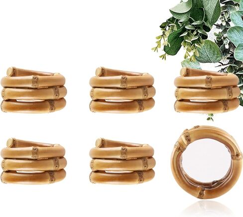 مجموعة حلقات مناديل الخيزران الطبيعية المكونة من 6 قطع، حلقات حامل مناديل الروطان المصنوعة يدويًا لتزيين طاولة الطعام الصيفية لعيد الأب لحفلات الزفاف والولائم والعيد وعيد الميلاد وديكور حفلات أعياد الميلاد in Kuwait