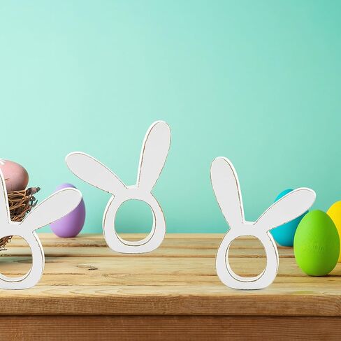 حلقات مناديل أرنب بتصميم AuldHome (مجموعة من 4)؛ حلقات منديل خشبية لأذن أرنب عيد الفصح والعطلات in Kuwait