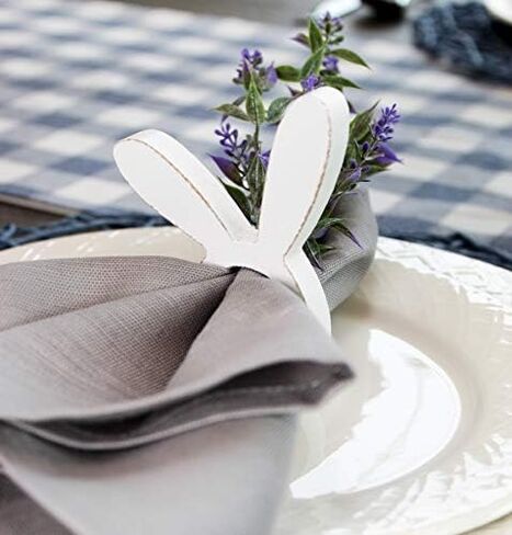 حلقات مناديل أرنب بتصميم AuldHome (مجموعة من 4)؛ حلقات منديل خشبية لأذن أرنب عيد الفصح والعطلات in Kuwait