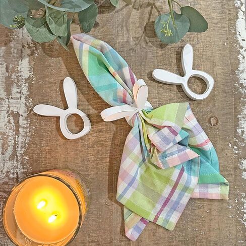 حلقات مناديل أرنب بتصميم AuldHome (مجموعة من 4)؛ حلقات منديل خشبية لأذن أرنب عيد الفصح والعطلات in Kuwait