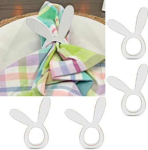 حلقات مناديل أرنب بتصميم AuldHome (مجموعة من 4)؛ حلقات منديل خشبية لأذن أرنب عيد الفصح والعطلات in Kuwait