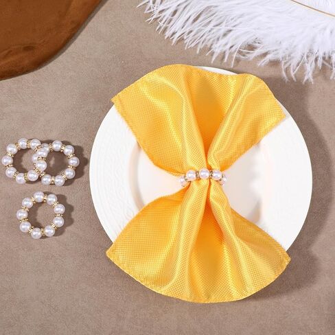 65 قطعة من حلقات منديل اللؤلؤ المقلدة باللونين الذهبي والأبيض، أبازيم منديل مطرزة بكميات كبيرة لتزيين طاولة العشاء وحفلات الزفاف، حامل مناديل مرن لديكور المنزل والاستخدام اليومي in Kuwait