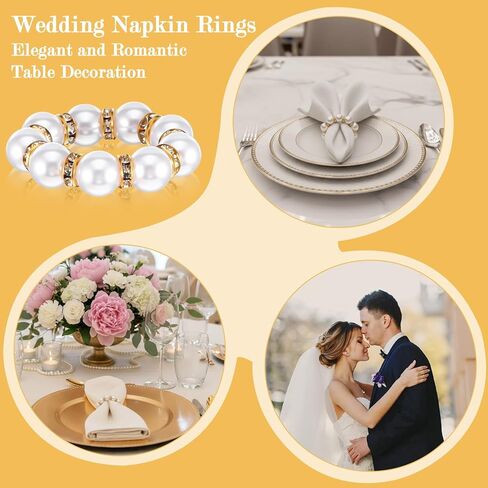 65 قطعة من حلقات منديل اللؤلؤ المقلدة باللونين الذهبي والأبيض، أبازيم منديل مطرزة بكميات كبيرة لتزيين طاولة العشاء وحفلات الزفاف، حامل مناديل مرن لديكور المنزل والاستخدام اليومي in Kuwait