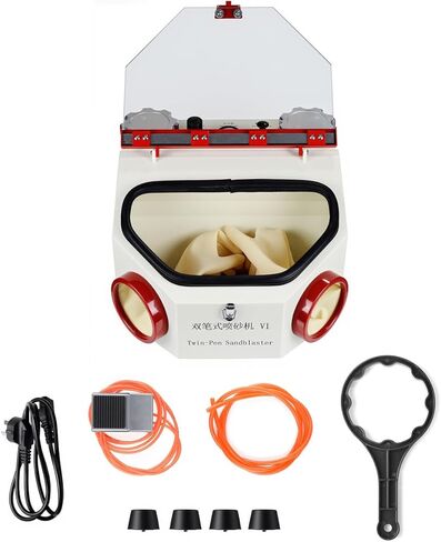 USA Professional Lab Sandblaster With 2 Pens & 2 Tanks,Foot Pedal Control Sandblasting Equipment With LED and Large View Window in Kuwait