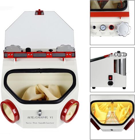 USA Professional Lab Sandblaster With 2 Pens & 2 Tanks,Foot Pedal Control Sandblasting Equipment With LED and Large View Window in Kuwait