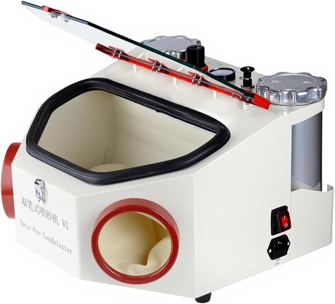 USA Professional Lab Sandblaster With 2 Pens & 2 Tanks,Foot Pedal Control Sandblasting Equipment With LED and Large View Window in Kuwait