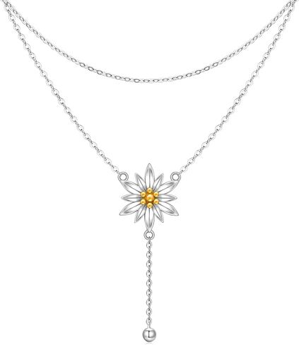 Edelweiss Necklace for Women Sterling Silver Edelweiss Necklace Flower Pendant White Flower Jewelry Birthday Mothers Day Gifts in Kuwait