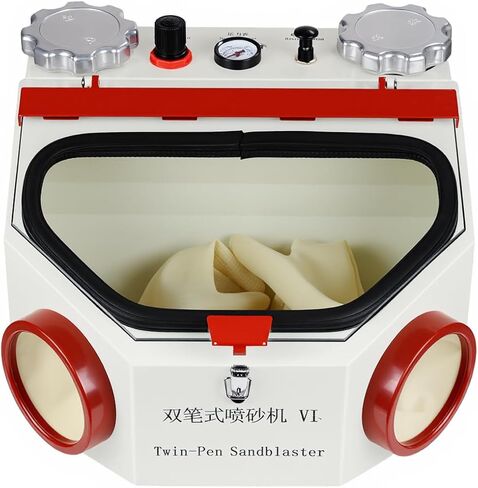 Sandblaster Double Pen Sand Blasting Machine Large View WindowLED Lamp with 2 Iron Cups in Kuwait