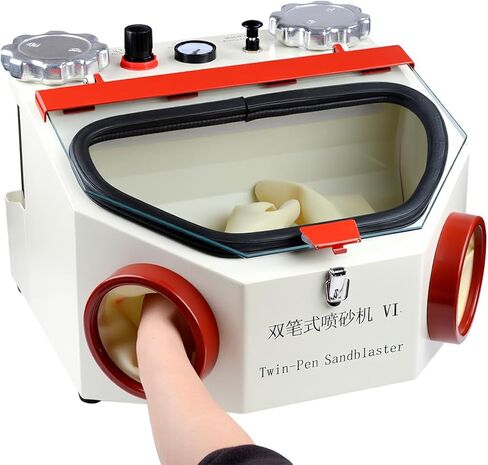 Sandblaster Double Pen Sand Blasting Machine Large View WindowLED Lamp with 2 Iron Cups in Kuwait