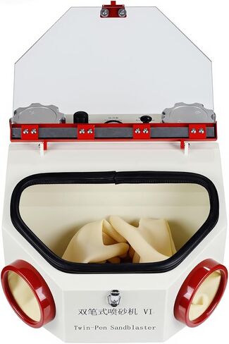 Sandblaster Double Pen Sand Blasting Machine Large View WindowLED Lamp with 2 Iron Cups in Kuwait