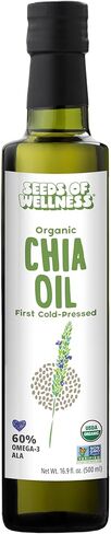 Seeds of Wellness - Organic Chia Seed Oil, Essential Bio Nutrients, Fatty Acids Omega-3 ALA Plant-Based, Cold-Pressed, Unrefined, Non GMO, 16.9 Fl Oz (500 ml) Glass Bottle, Pack of 1, Chile in Kuwait