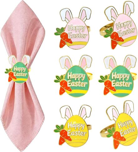 Easter Egg Napkin Rings Set of 6 Bunny Ear Napkin Ring Holders,Happy Easter Table Decor for Rustic Farmhouse Brunch Dinner Spring Holiday Family Gathering,Hostess Gift & Basket Stuffer in Saudi Arabia