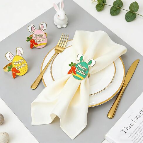 Easter Egg Napkin Rings Set of 6 Bunny Ear Napkin Ring Holders,Happy Easter Table Decor for Rustic Farmhouse Brunch Dinner Spring Holiday Family Gathering,Hostess Gift & Basket Stuffer in Saudi Arabia