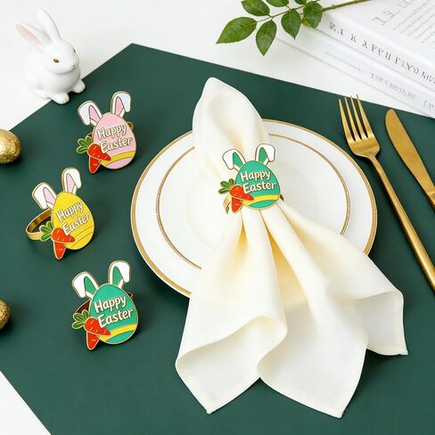 Easter Egg Napkin Rings Set of 6 Bunny Ear Napkin Ring Holders,Happy Easter Table Decor for Rustic Farmhouse Brunch Dinner Spring Holiday Family Gathering,Hostess Gift & Basket Stuffer in Saudi Arabia