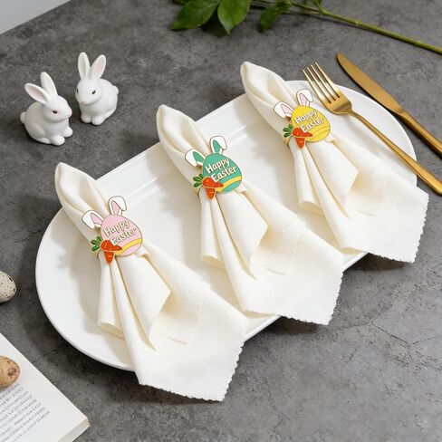 Easter Egg Napkin Rings Set of 6 Bunny Ear Napkin Ring Holders,Happy Easter Table Decor for Rustic Farmhouse Brunch Dinner Spring Holiday Family Gathering,Hostess Gift & Basket Stuffer in Saudi Arabia