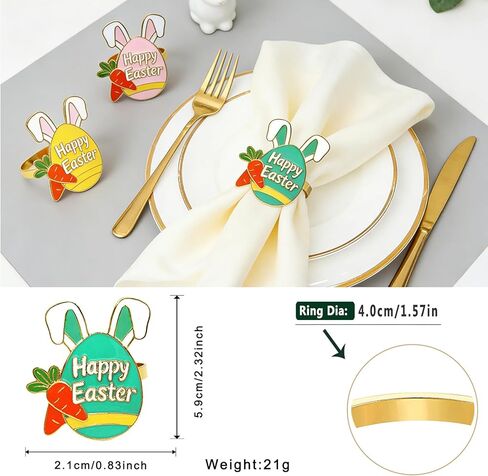 Easter Egg Napkin Rings Set of 6 Bunny Ear Napkin Ring Holders,Happy Easter Table Decor for Rustic Farmhouse Brunch Dinner Spring Holiday Family Gathering,Hostess Gift & Basket Stuffer in Saudi Arabia