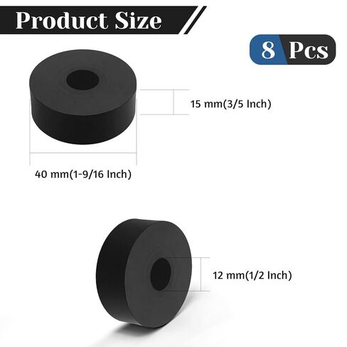8 PCS Multi Purpose Rubber Spacer, 1-9/16" OD x 1/2" ID x 3/5" Thickness Rubber Washers for Screws, Anti Vibration Pads for Bolts, Car, Boat, Home (40 * 12 * 15mm) in Kuwait