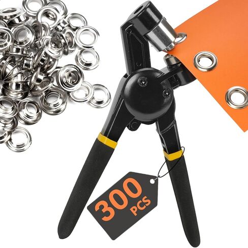 Heavy Duty Grommet Tool Kit with Pliers, 12mm Metal Eyelets Tool Set with Hole Punch, 300pcs Silver Grommets, Leather Canvas Fabric Repair Kit for Tarps, Bags, Crafts, Clothes, DIY Projects (1/2‘’) in Saudi Arabia