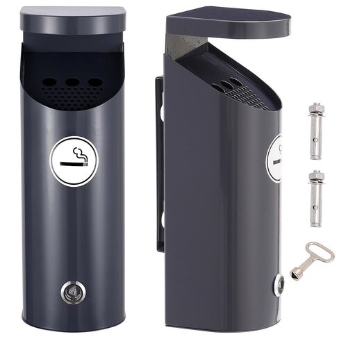 Wall Mounted Trash Can, Metal Cylinder Outdoor Trash Can with Lock, Commercial Garbage Bin Ash Bin for Patios Hotels Restaurant and Office (Black) in Saudi Arabia