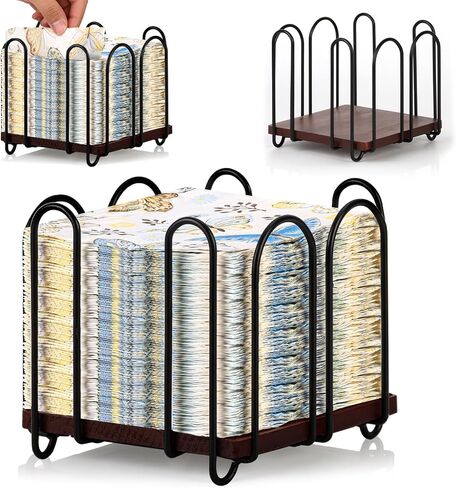 Square Metal Cocktail Napkin Holder 5x5 Wood Napkin Dispenser Black Flat Napkins Holder Brown Paper Napkins Storage Napkin Holder Caddy Deep Napkin Basket Napkin Organizer for Wedding Bar Party Table in Kuwait